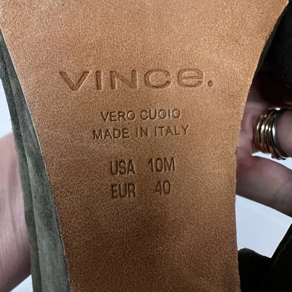 Vince New Barolo‎ Olive Green Suede Wedge Heels Size 10